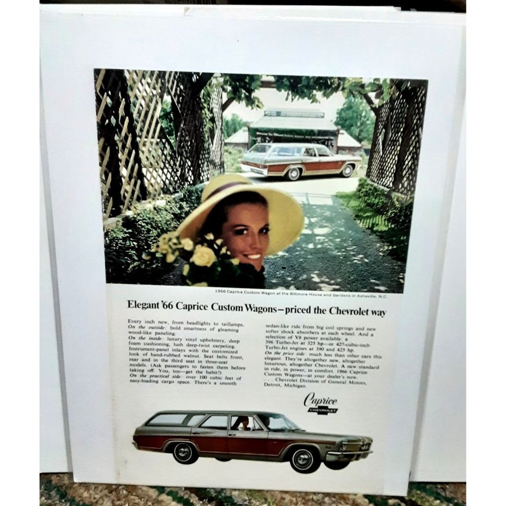 1966 Chevy Caprice Station Wagon Print Ad vintage 60s Biltmore House